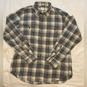 J. Crew Tailored Fit Gray and Teal Flannel Shirt size L, 100% cotton
